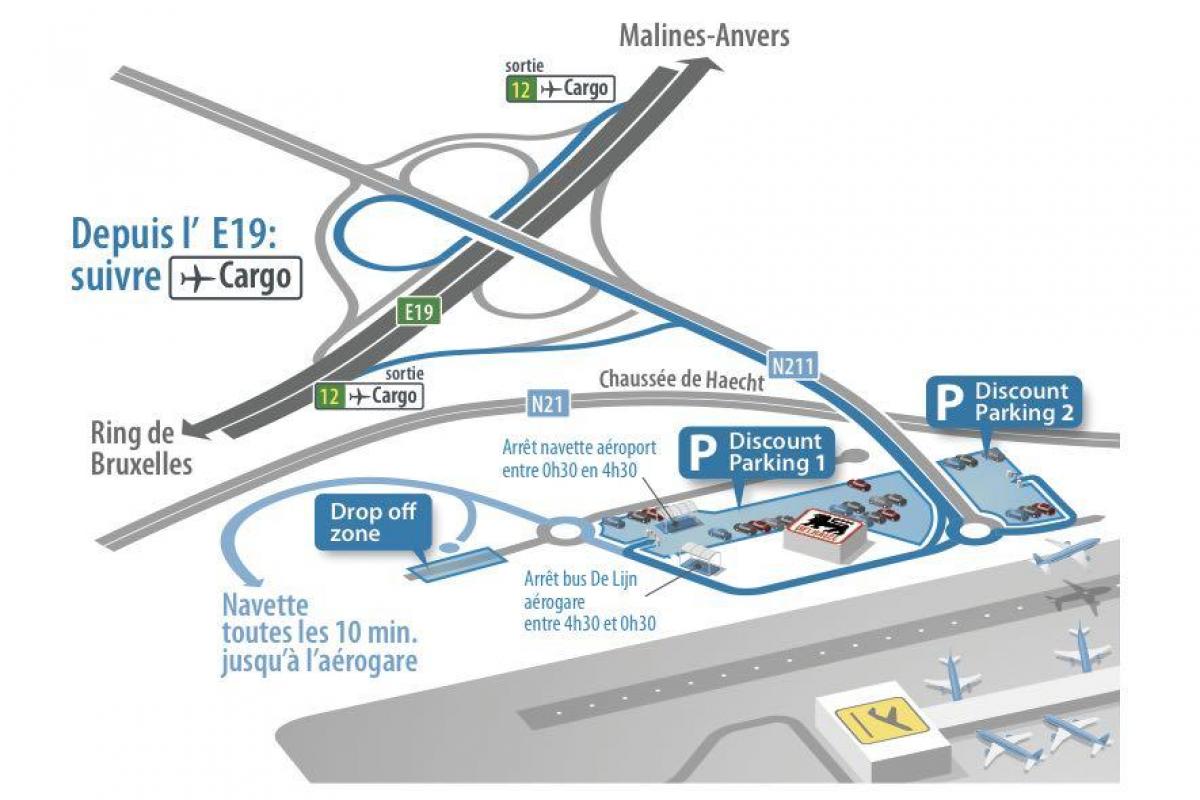Karte von Brüssel Flughafen Parken