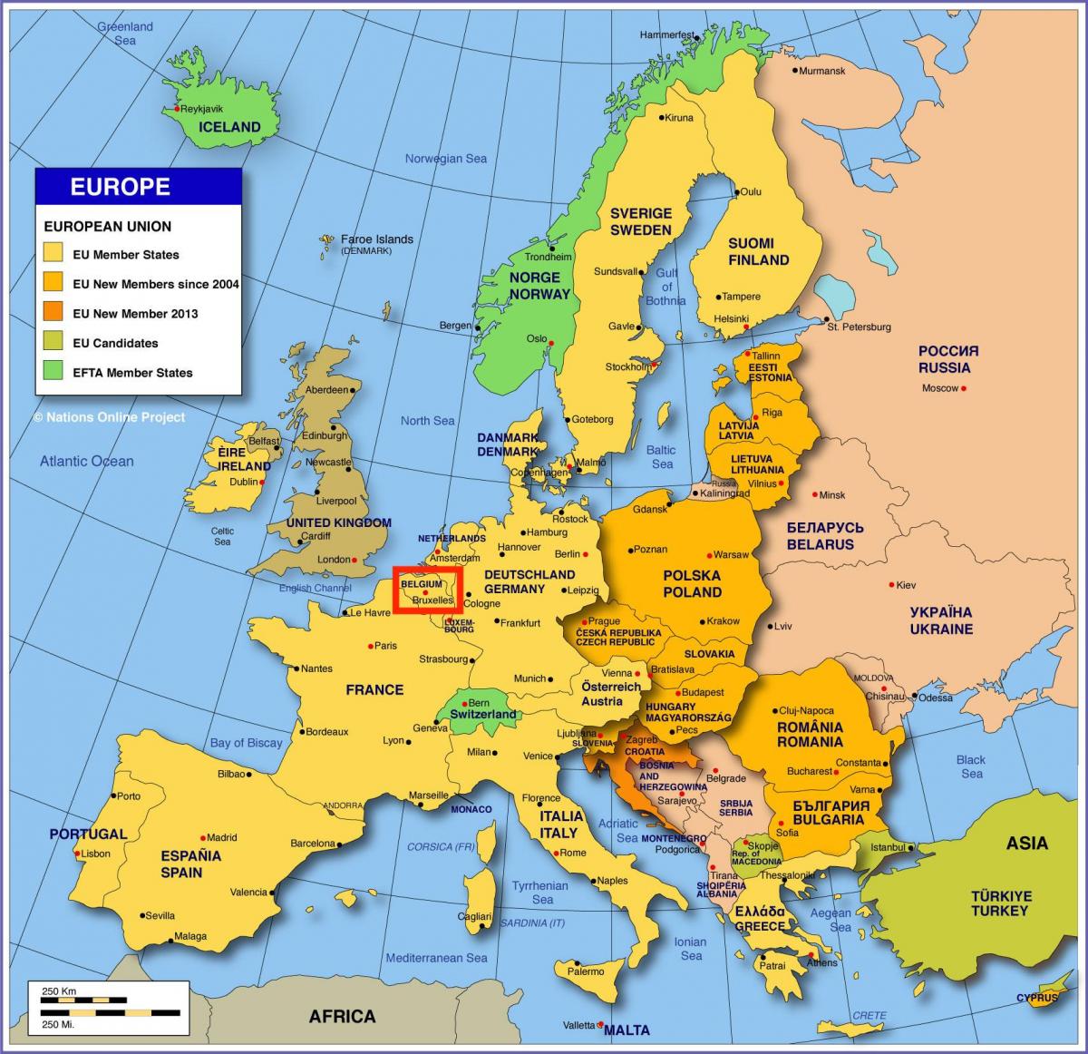 Landkarte von Europa zeigen, Brüssel